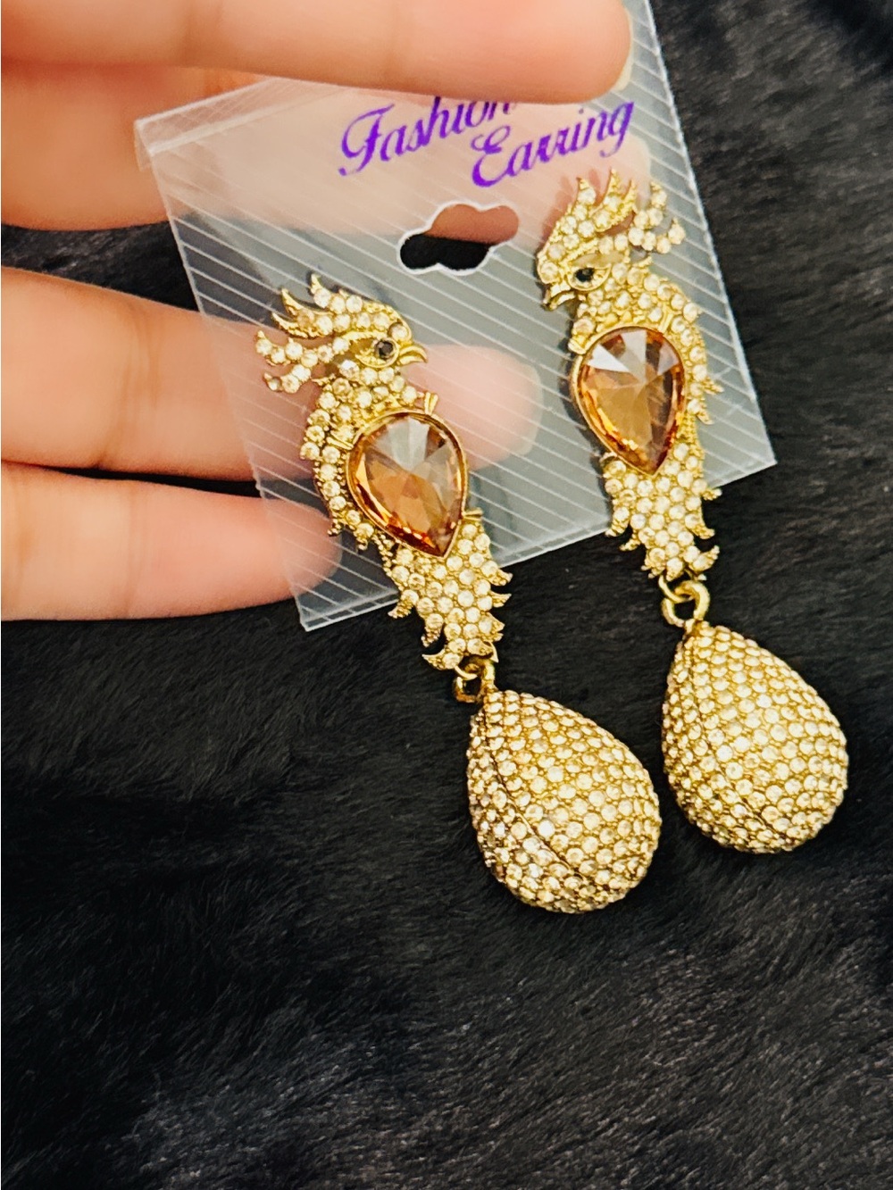 Premium PGold Crystal Peacock Drop Earrings
